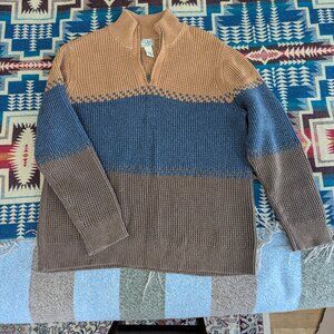LL Bean Men's Organic Cotton Waffle Sweater, Quarter Zip, Stripe